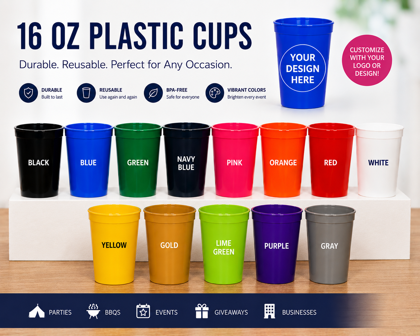 16 oz Custom Plastic Cups