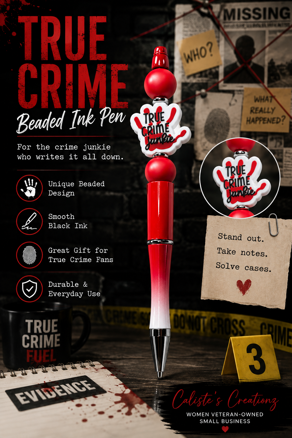 True Crime Junkie Beaded Ink Pen