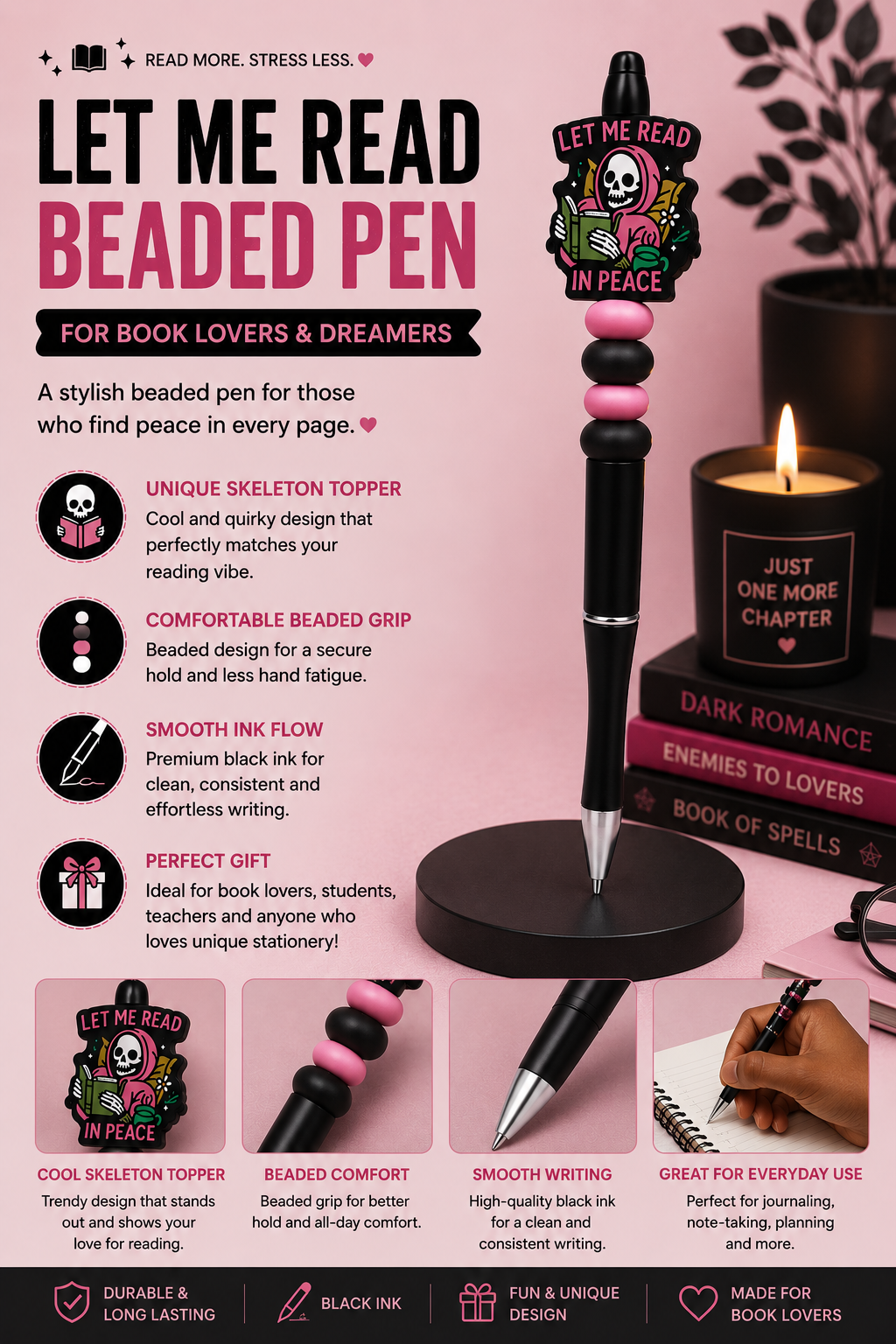Let Me Read in Peace Beaded Pen Book Lover Gift Pen