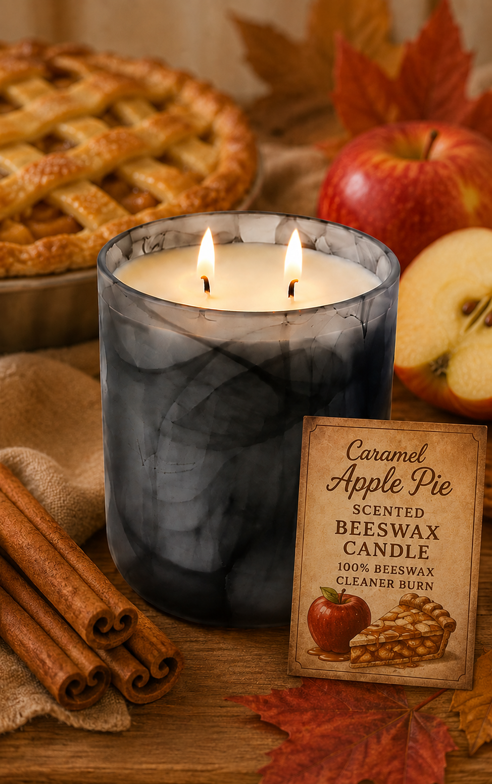 Hand Poured Beeswax Candles | Caramel Apple Pie Scented | Phthalate-Free Fragrance | 10oz